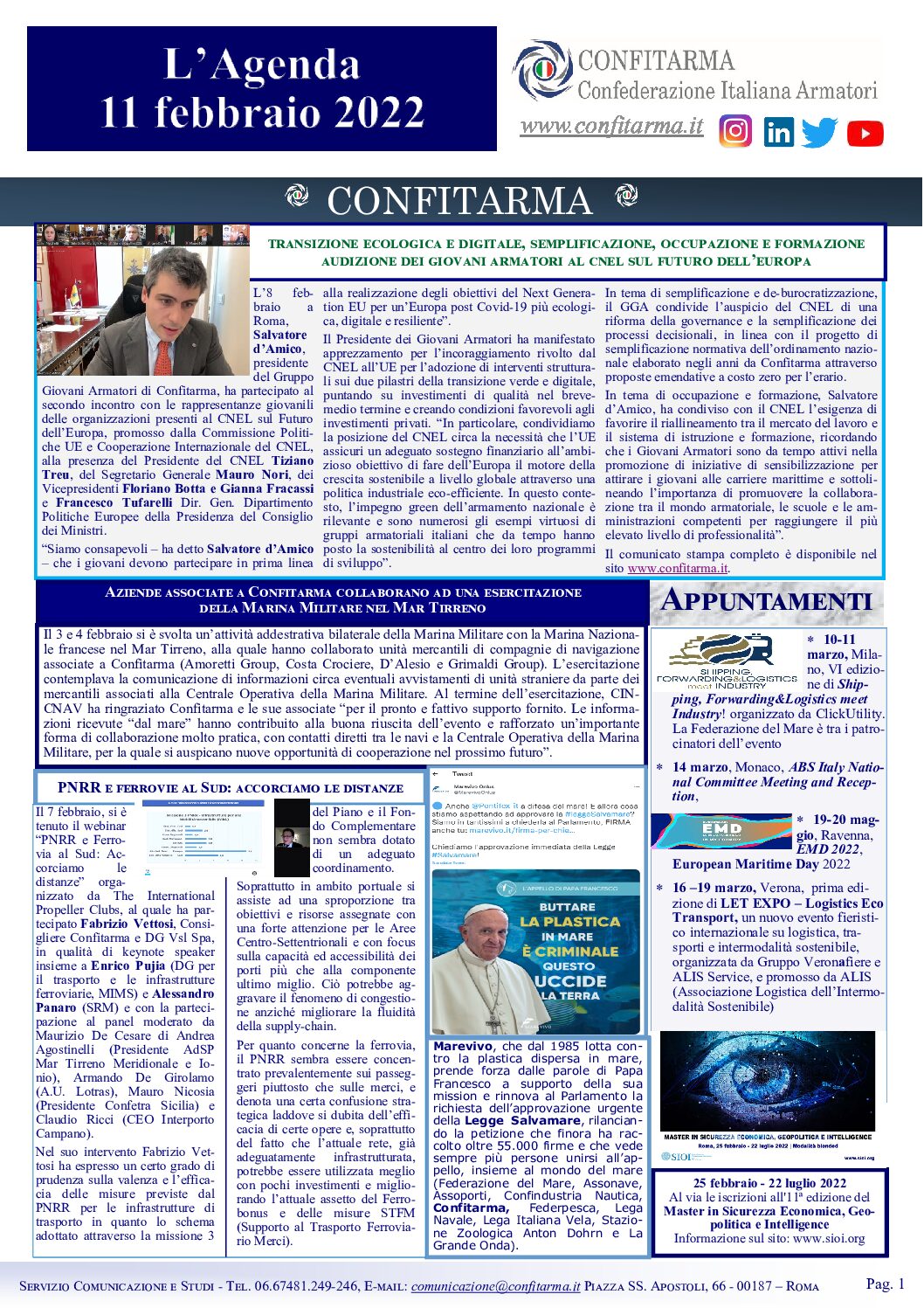 Confitarma : L’ Agenda del 11 febbraio  2022