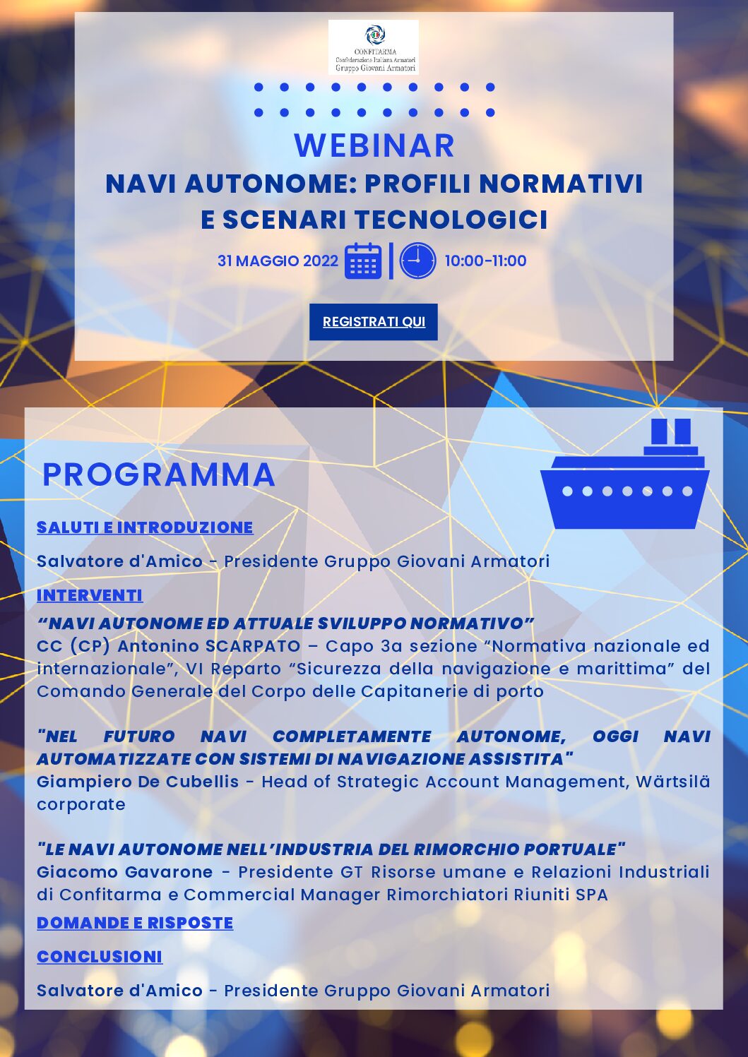 Navi Autonome  –  Profili Normativi e scenari Tecnologici  : Interviene Salvatore d’Amico