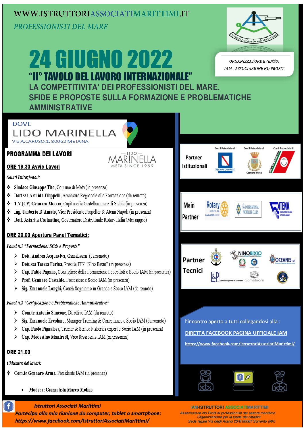 Economia del mare :  I° Tavolo di Lavoro Internazionale  “La Competitività dei Professionisti del Mare. Sfide e Proposte sulla Formazione e Problematiche Amministrative”