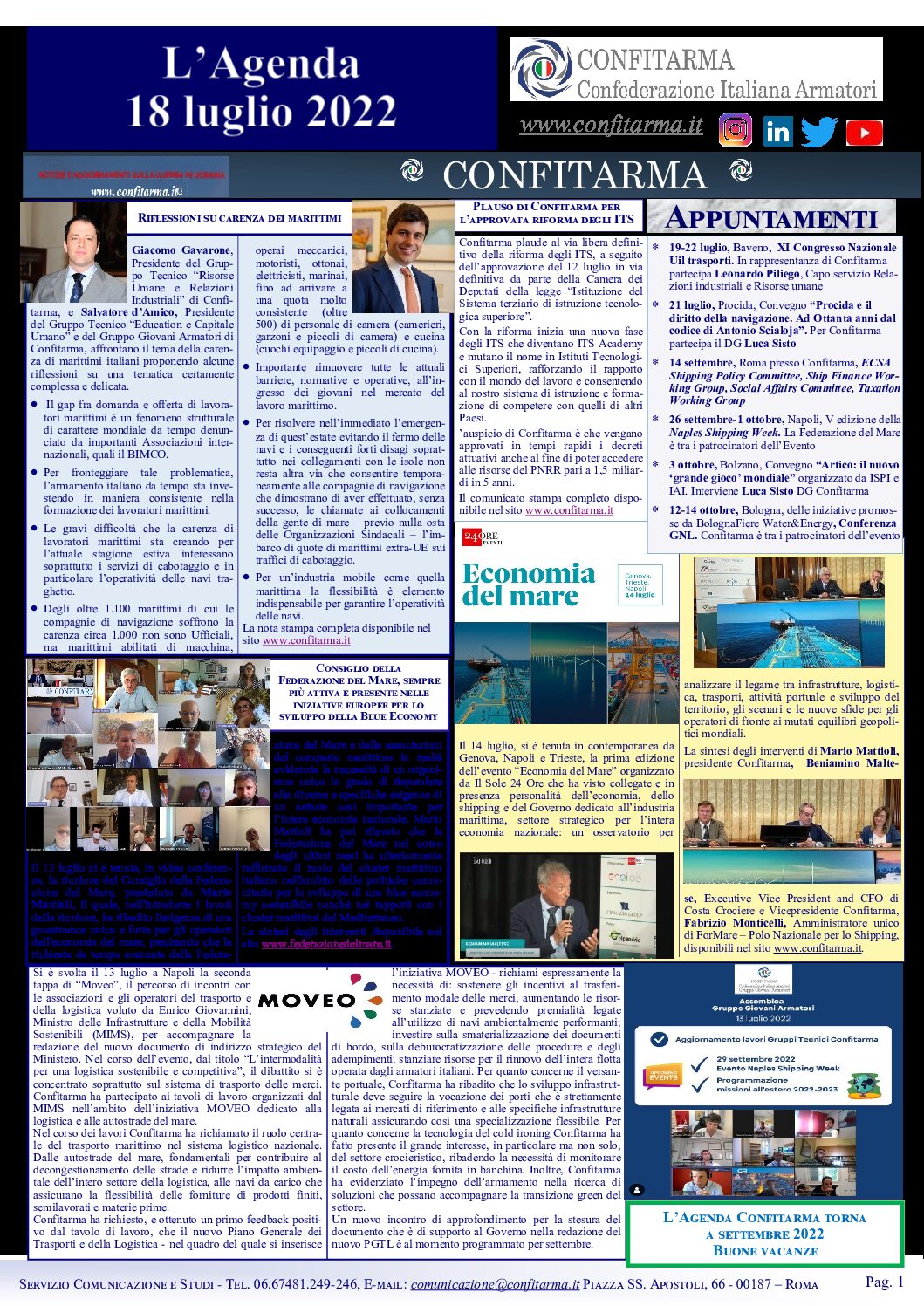 Confitarma : L’agenda 18 Luglio 2022