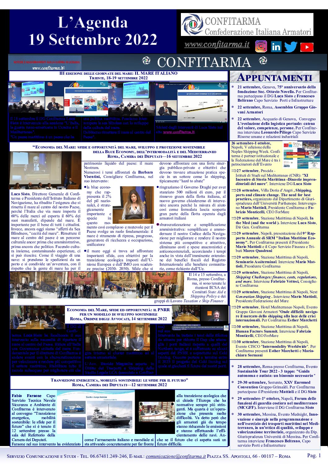 Confitarma : L’agenda del  19 settembre 2022.