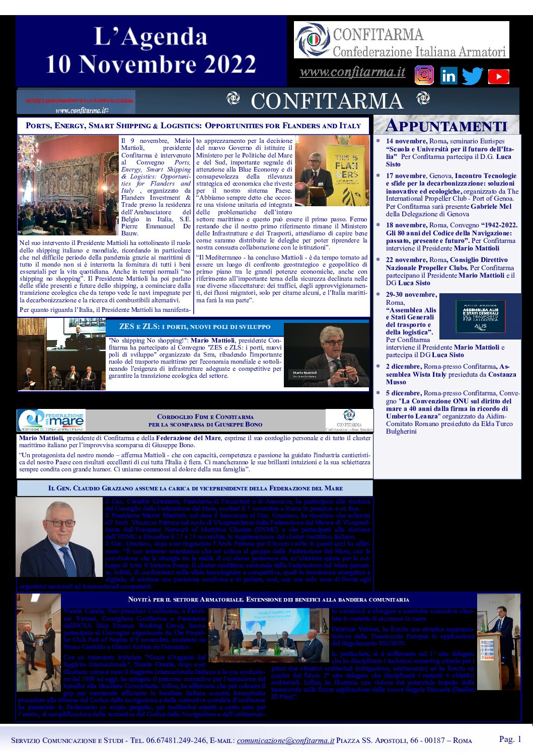 Confitarma : L’agenda di Confitarma del 10 Novembre 2022